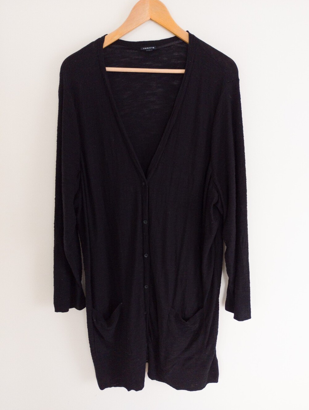 TORRID Black Cotton Blend Button Front Longline Cardigan Sweater Pockets Size 4X